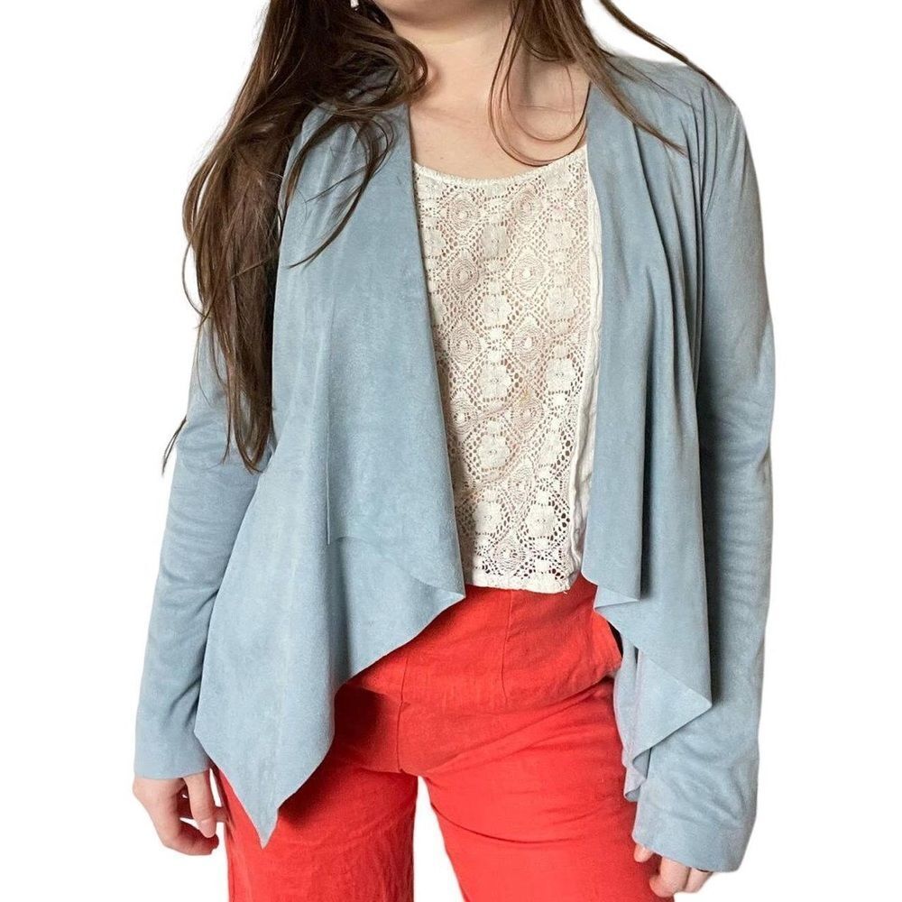 Zara Blue Suede-Feel Open Front Cardigan – Size M